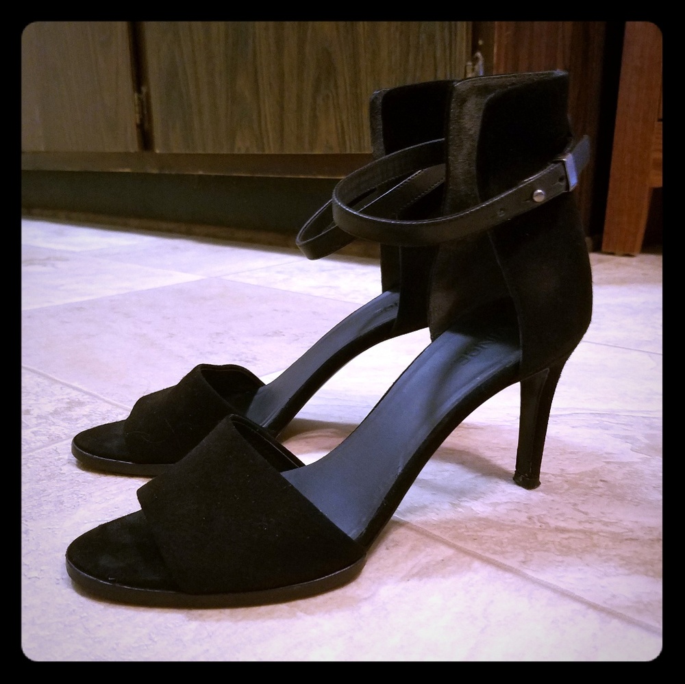 Vince black velvet sexy ankle strap mod heels